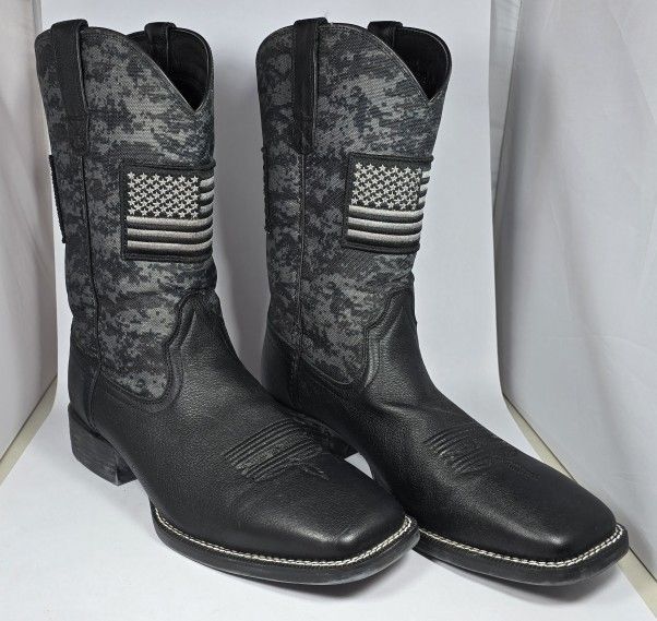 Like NEW Ariat Men's Boots Sport Patriot Flag Western - Black Camo - Size 13