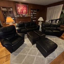 Leather Sofa (Black) and chest storage ( Dark Brown)