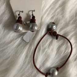 Leather Bracelet And Earrings 