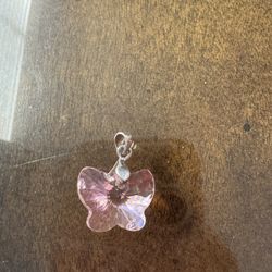 Pink Glass Butterfly Pendant Charm Animals & Insects Theme Made with Swarovski 
