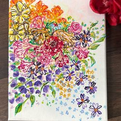 Original Acrylic Painting - Floral/Flowers On Wrapped Canvas 