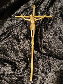 Vintage Mid Century Modern MCM Brass Catholic Crucifix Traditional Corpus INRI Dainty Hanging Cross