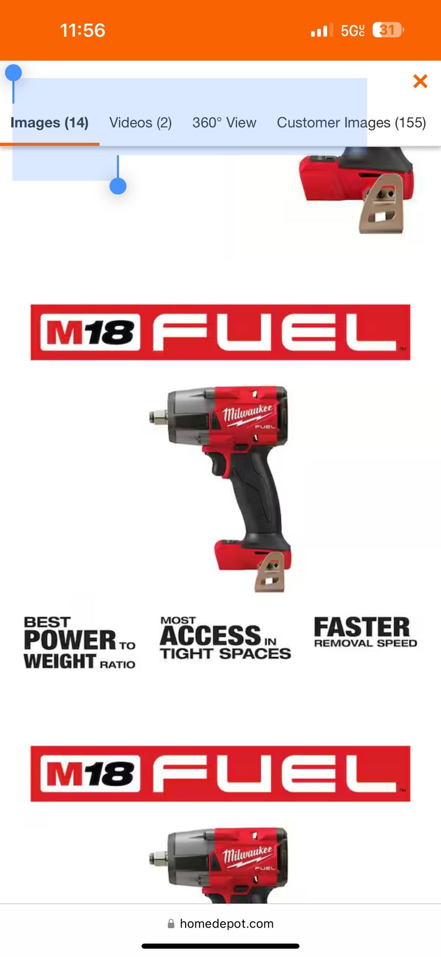 M18 FUEL Gen-2 18V Lithium-Ion Brushless Cordless Mid Torque 1/2 in. Impact Wrench w/Friction Ring (Tool-Only) 49
