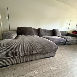 Minimalist Cloud Sectional Sofa in Corduroy Charcoal Grey