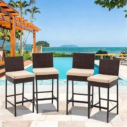 ECOTOUGE Brown Outdoor Rattan Bar Stools
