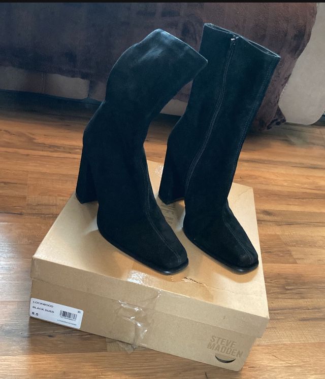 New! Steve Madden Boots, Black Suede Size 8.5
