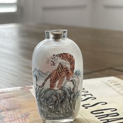 Vintage Reverse Painted Glass Chinese Snuff Bottle with Tiger