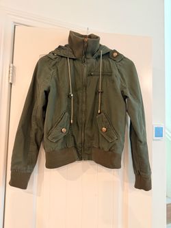 Olive Green Hooded Bomber Style Jacket