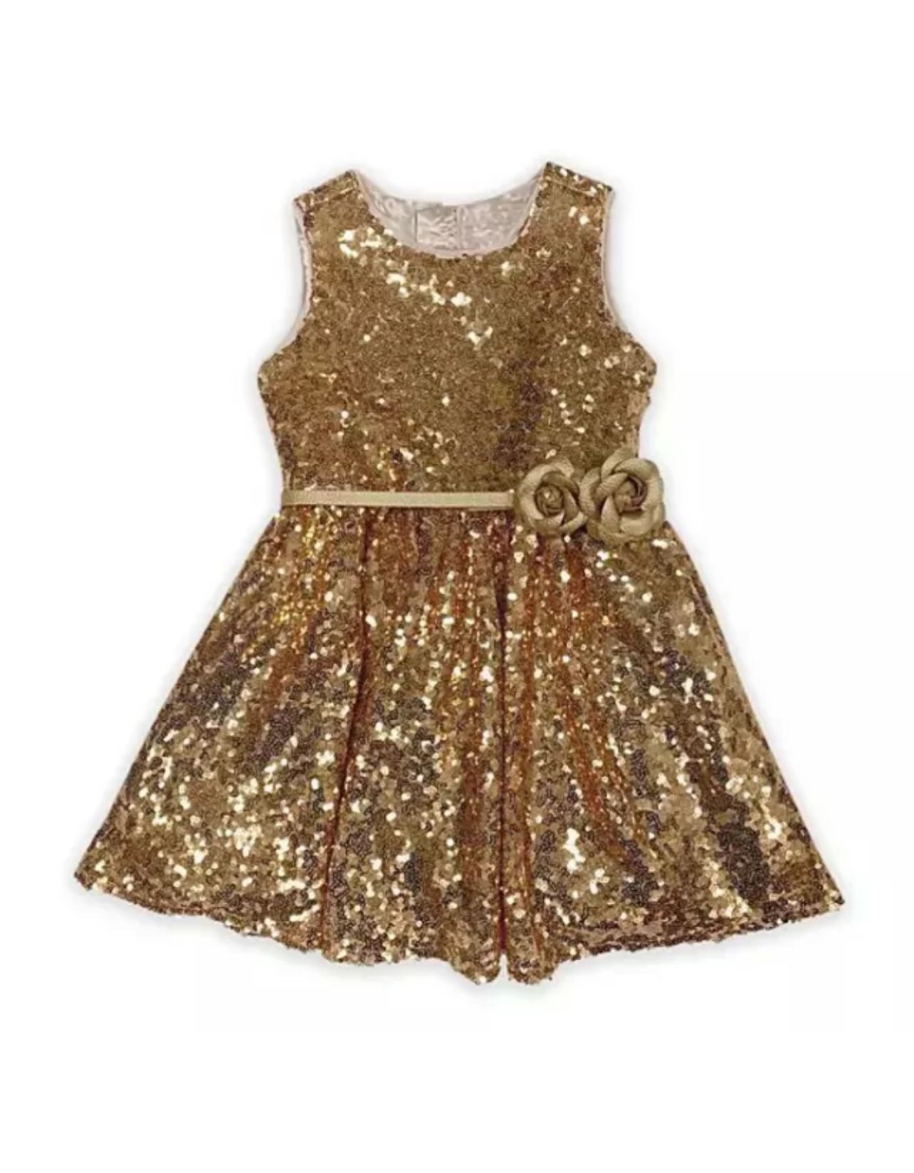 Disney Sequin Gold Belle Dress W/ Flower Belt and Tulle Underskirt size 4/5