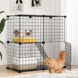 2 Tier Large Indoor Cat Cage Crate, DIY Pet Playpen with Detachable Metal Wire