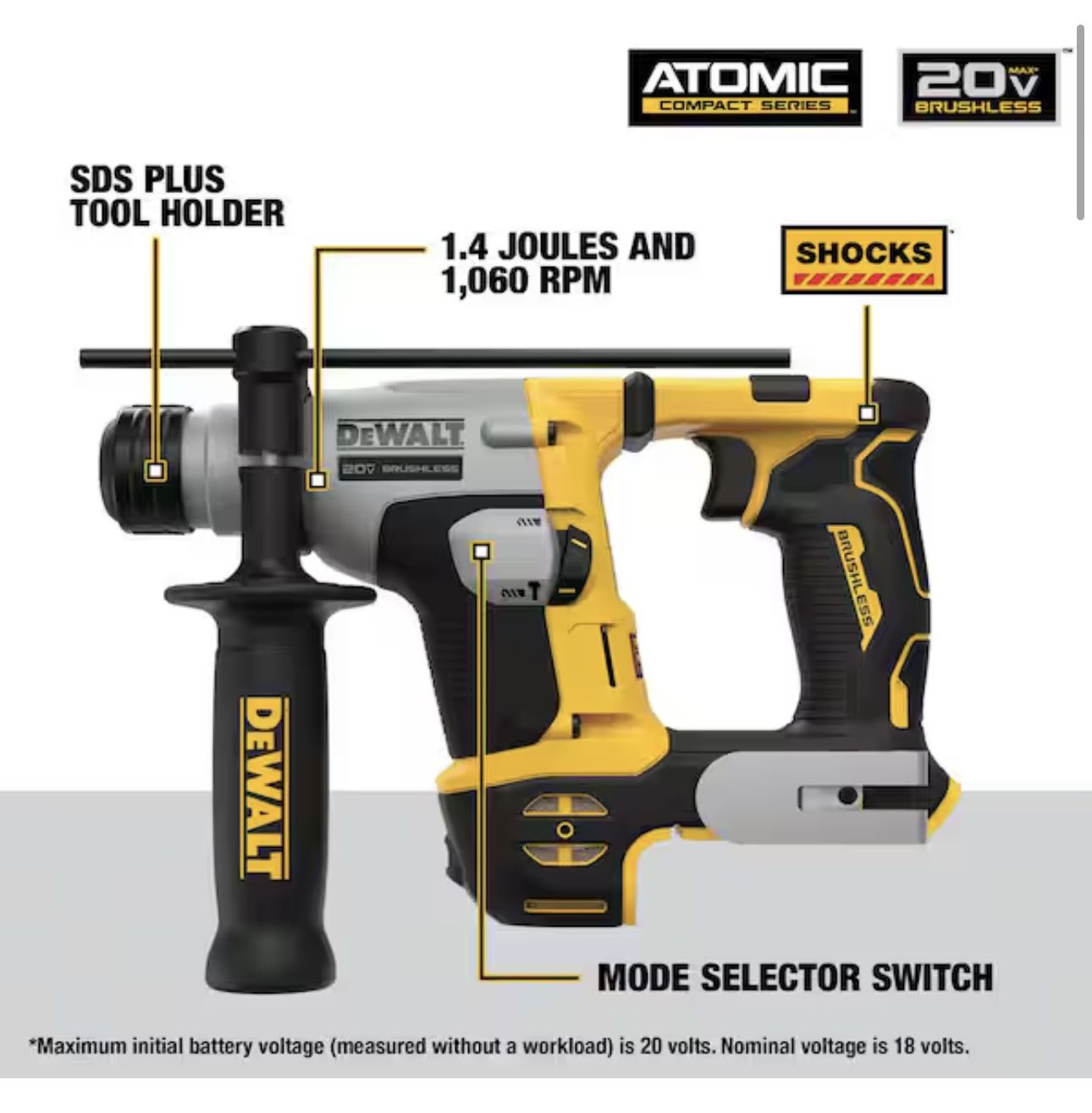 DEWALT ATOMIC 20V MAX Cordless Brushless Ultra-Compact 5/8 in. SDS Plus Hammer Drill (Tool Only)