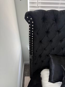 Black Velvet Queen tufted upholstered Bed