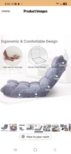Gray Foldable Floor Lounger Chair