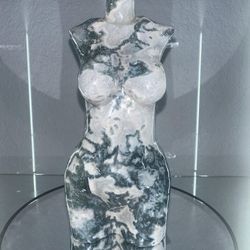 Hand Carved Lady BODY MOSS AGATE CRYSTAL BUST