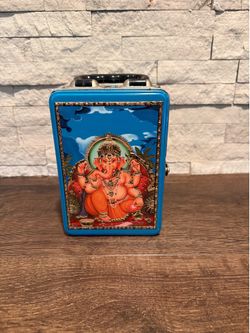Vintage Ganesha Mini Metal Lunchbox Tin | Hindu Elephant God Decor Small Storage