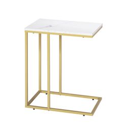 PrimeZone C Shaped Side Table - Faux Marble Narrow End Table for Sofa Couch & Living Room