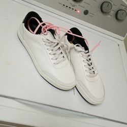 New Pair Of Italian Leather Novella Tennis Shoes Us W Size 10 And A Half/ Mens Is Size 9 With Pink And White Shoe String. 370 Brand New At The Store