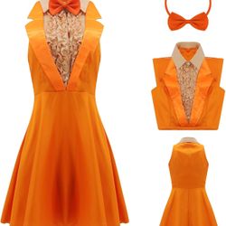 Harry and Lloyd costume for women silly blue orange bowtie 80s party dress