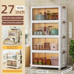 27In/24In 3-layer and 4-layer stackable plastic storage box with lid and door - foldable plastic box, suitable for bathroom, home, 3/4 floor kitchen -