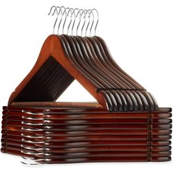 Casafield - Walnut Wooden Clothing Hangers, Premium Lotus Wood with Notches & Chrome Swivel Hook, Over 100 In Stock!