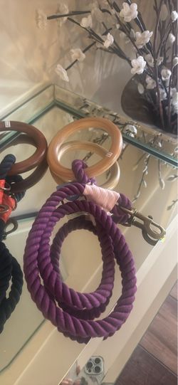 Purple Rope Dog Leash with Wooden Handle