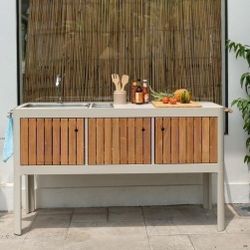 BRAND NEW Outdoor Kitchen Coral Sand Color - Made of Die-cast Aluminum - Patio Stainless Steel Sink - Hose Connections Included