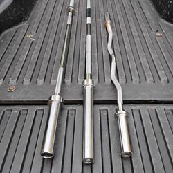 NEW  OLYMPIC  BARS  :  7 FOOT = $80  / 6 FOOT = $60 /   5 FOOT  = $60 /  EZ  CURL  BAR  =  $50/  HEX/SQUAT BAR =  $125/ TITAN ASSISTED SQUAT BAR =$150