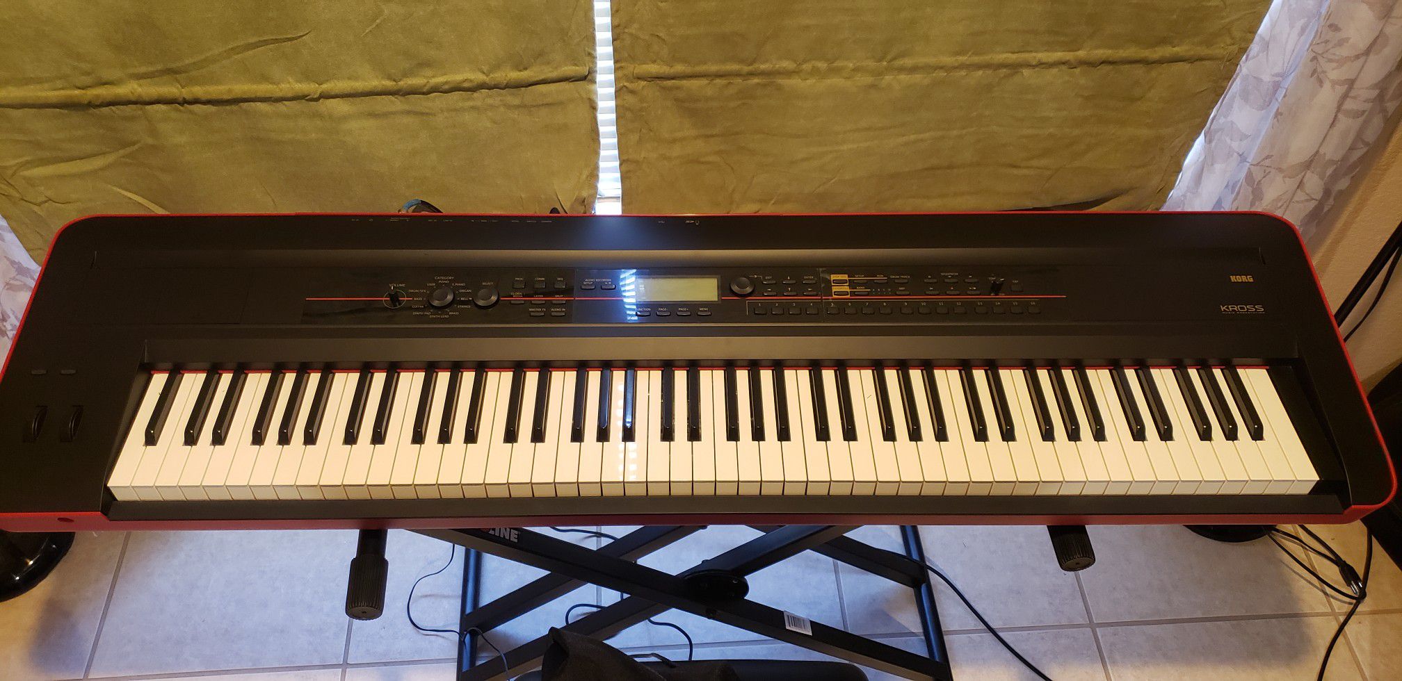 Korg Kross, keyboard stand, keyboard bench, damper pedal, paded case, music sheet stand