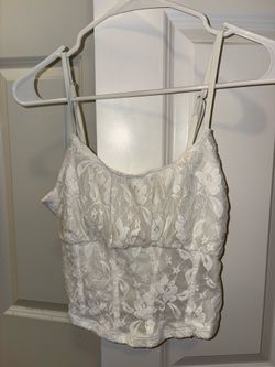 White Lace Tank Crop Top with Corset Waist & Slip Underneath