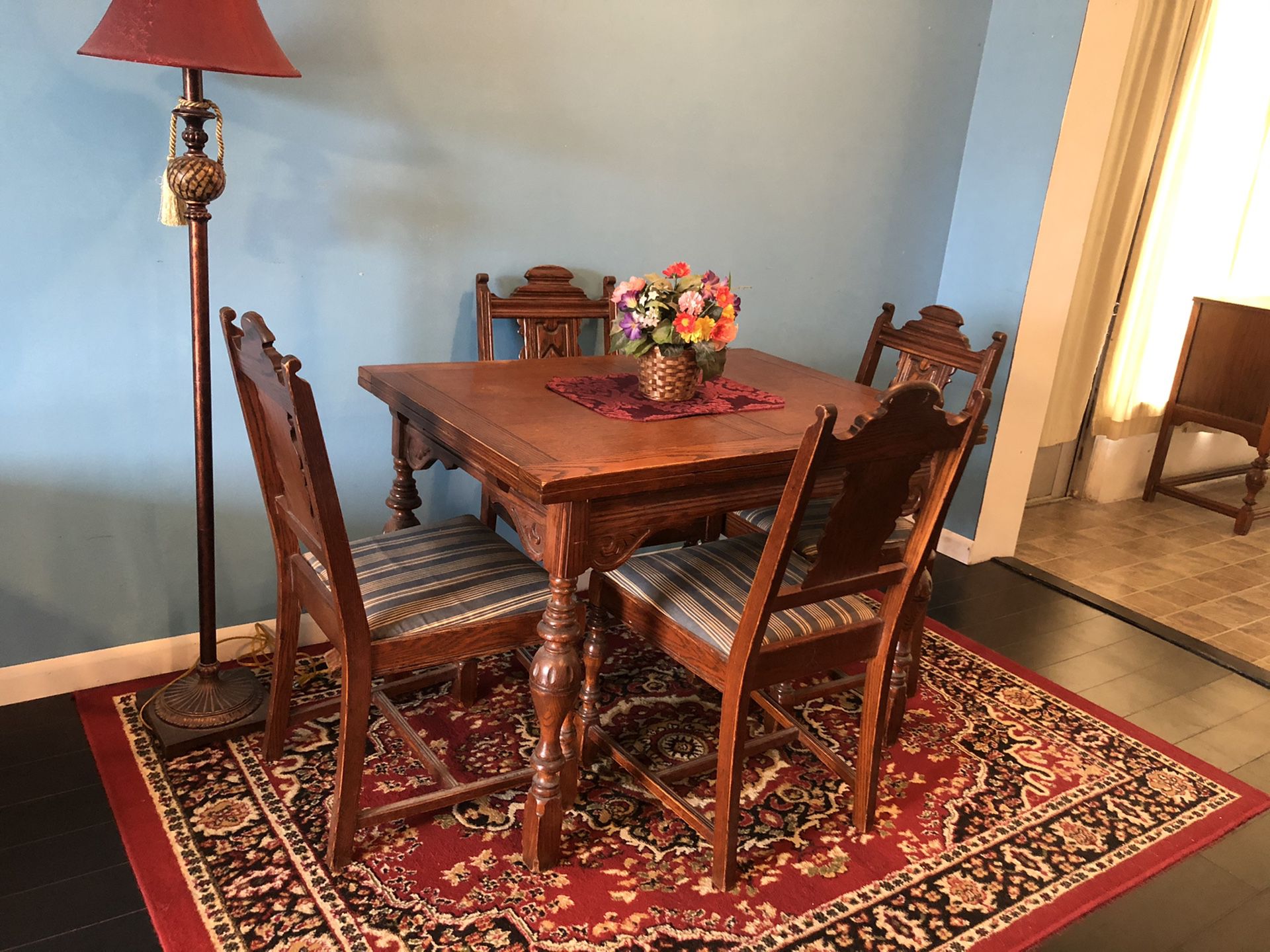 Antique Table with 4 Chairs and Buffet Hutch