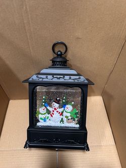 Snowman Musical Snow Globe Lantern Battery Operated with 6H Timer USB Powered Singing Snow Globe, Rotating Water Glitter, Christmas Decorations for Ad