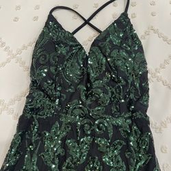 Winsor Long Prom Black with Green Sequin Dress