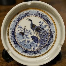 Vintage JAPANESE Peacock Floral Ashtray