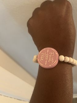 Handmade Faith Over Fear Pink & White Stretch Bracelet | Christian Inspirational Bracelet