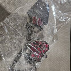 New Red Rhinestone Heart Earrings with Necklace