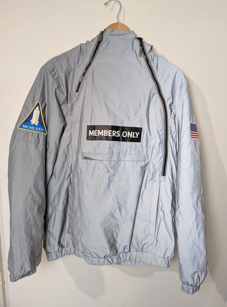 Members Only Space Suit Silver Reflective Pullover Jacket