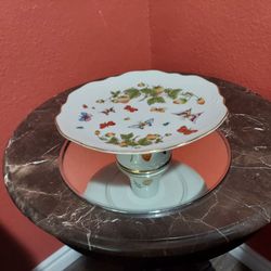 Crown "Spring Time" strawberry and butterfly motif footed cake plate