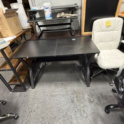 StarGraph Wood Computer Desk Table for Office Gaming Work Pc (Black, 47") 47 inch, Storage Shelf, Triangle Stabilizer Brackets, Cable Management Hole,