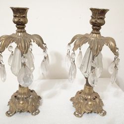 Vintage MCM Hollywood Regency Gold Prism Candle Holders