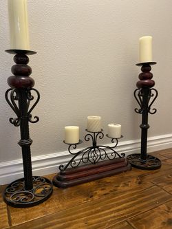 Iron and wood candle holders decor