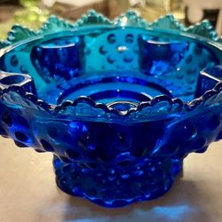 Fenton Hobnail Colonial Blue 6 Candle Holder Bowl