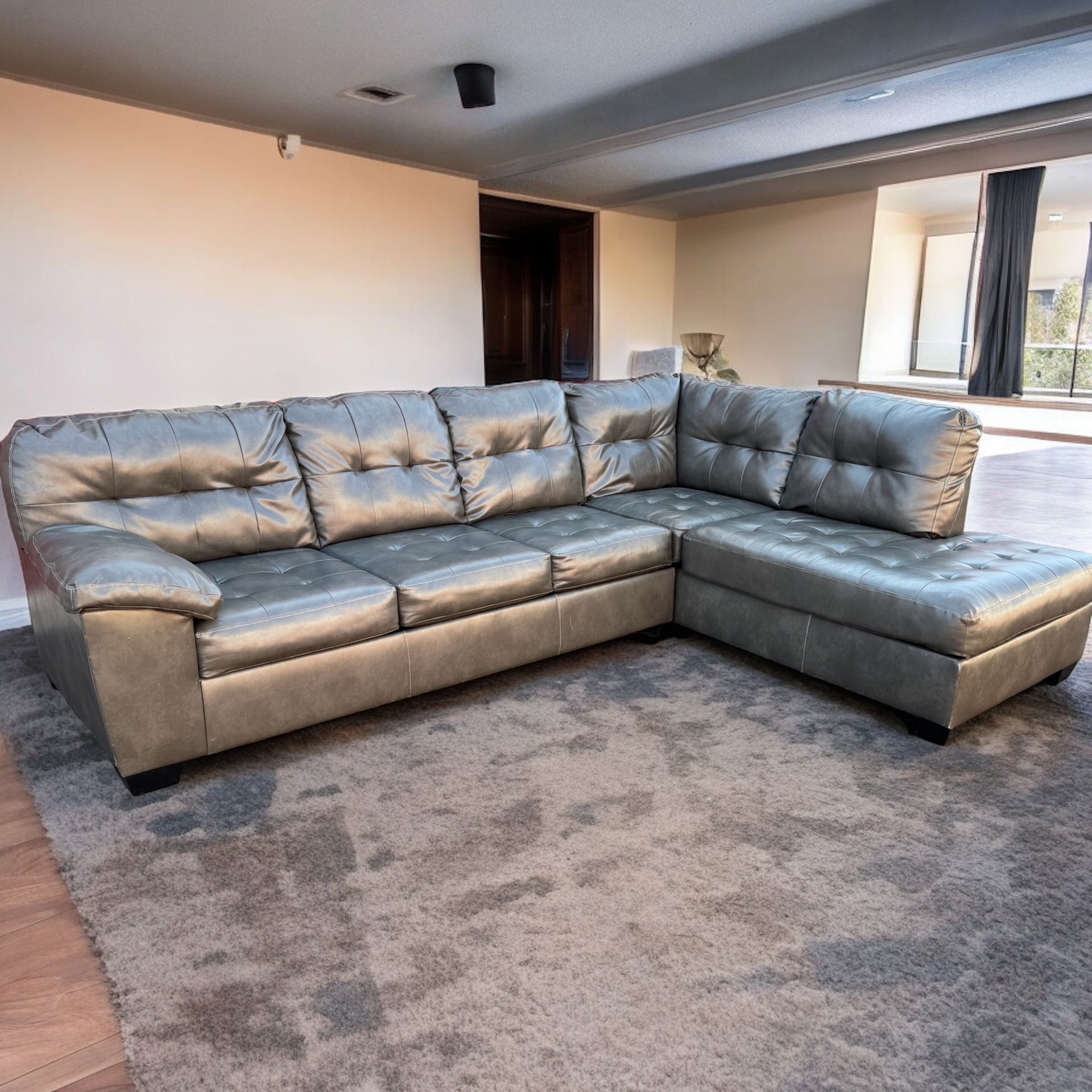 Gray Leather (p) Sectional Couch - Can Deliver 