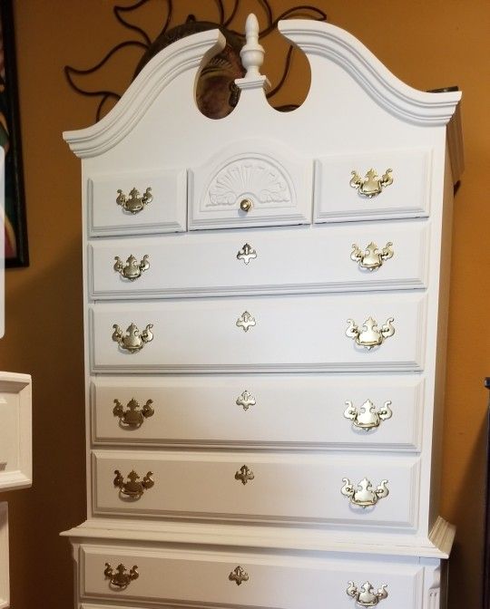 French Provincial Queen Ann Tallboy Dresser Solid Wood Measurements On Picture PICKUP ONLY