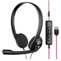 NUBWO HW02 USB Computer Headset with Clear Chat Microphone, Lightweight On-Ear Wired Headset for MS Teams, Skype, Webinars, Call Center and More (Blac