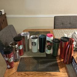 Group Of 10 Starbucks Travel Cups, Mostly Insulated Ones 