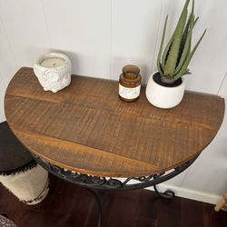 Half-Moon Wooden Table with Iron Legs