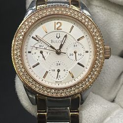 Bulova Women’s Crystal Quartz Stainless Steel 38mm Silver Dial Watch 98N100 *4890