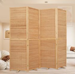 Room Divider Folding Privacy Screens, Hand-Made 67'' High Bamboo Room Dividers Freestanding 2-in-1 Multifunction 4 Panel Wall Divider for Room Separat
