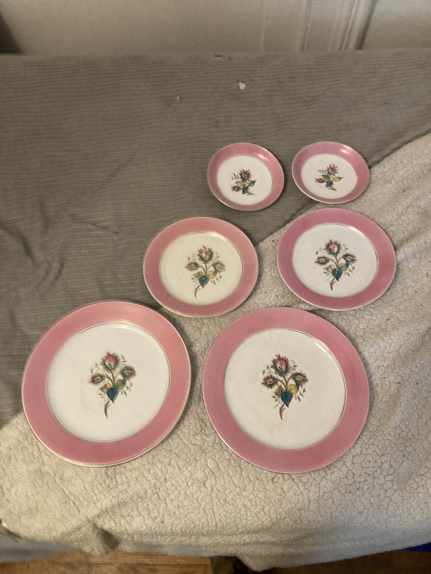 RARE Antique BURGESS & CAMPBELL 1890’s 6-piece Ironstone China Set - Pink Floral Pattern WARRANTED SUPERIOR