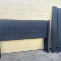 King Bed Frame Blue Fabric 